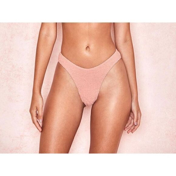 House of CB Antilla Crinkled Brief Bikini Bottom in Color Blush size M - Picture 1 of 11